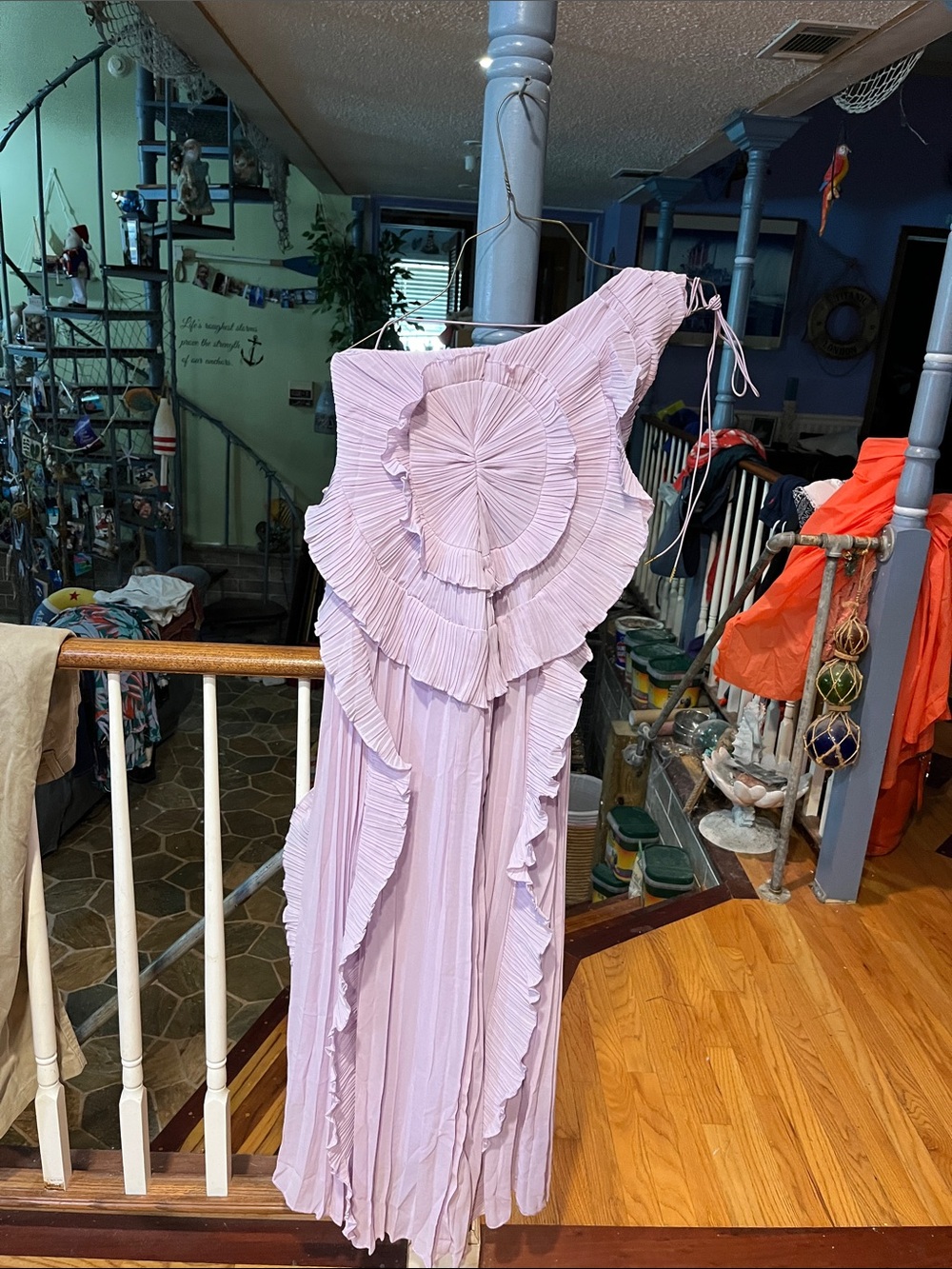 One-Shoulder Lavender Ruffled Maxi Dress